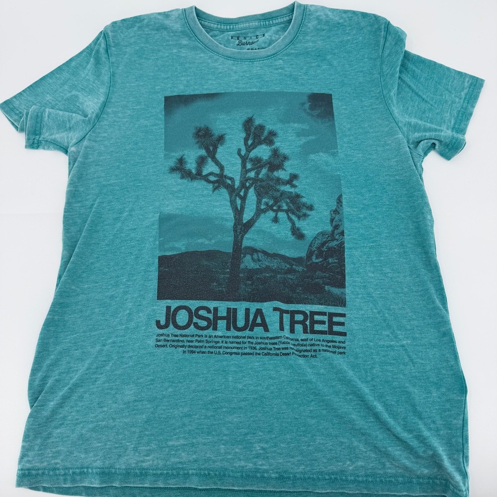 Lucky Brand Venice Burnout Joshua Tree National Park Graphic Tee Teal Men Medium